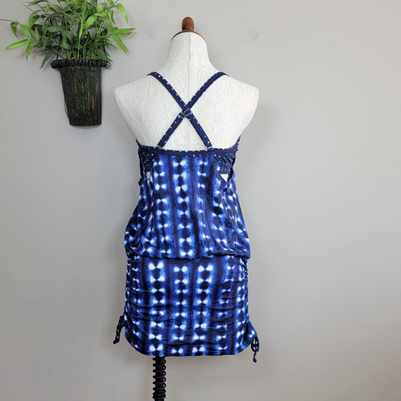 Athleta Mashiko Side Scrunch Tankini Bra Swim Top Dress Blue Dots Tie Dye 36 B/C - Picture 10 of 14
